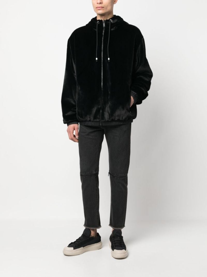 Black Faux-fur Hooded Jacket
