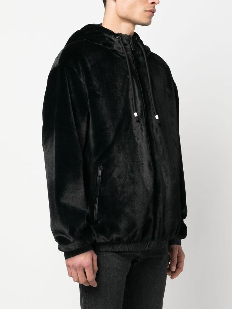 Black Faux-fur Hooded Jacket