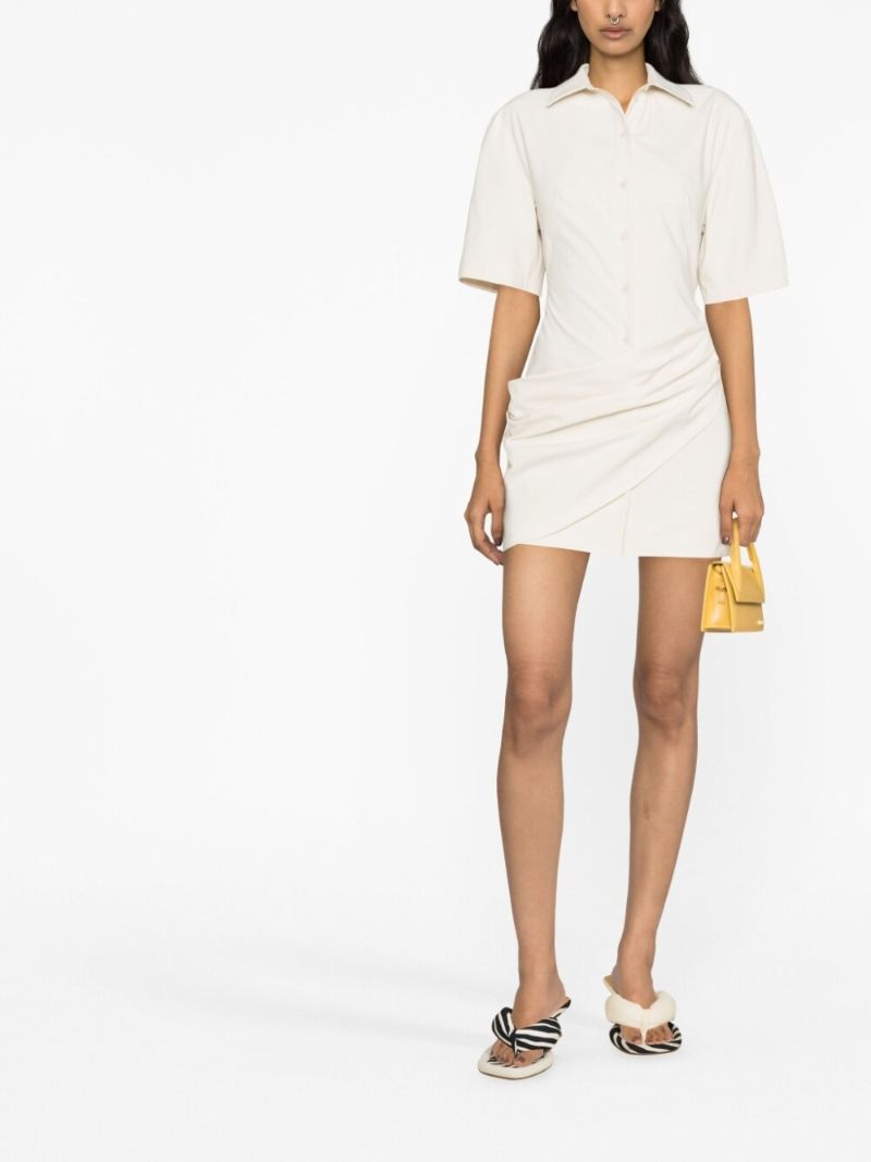 White Camisa Draped Cotton Shirt Dress