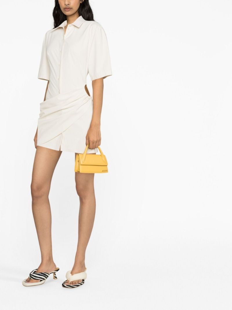 White Camisa Draped Cotton Shirt Dress