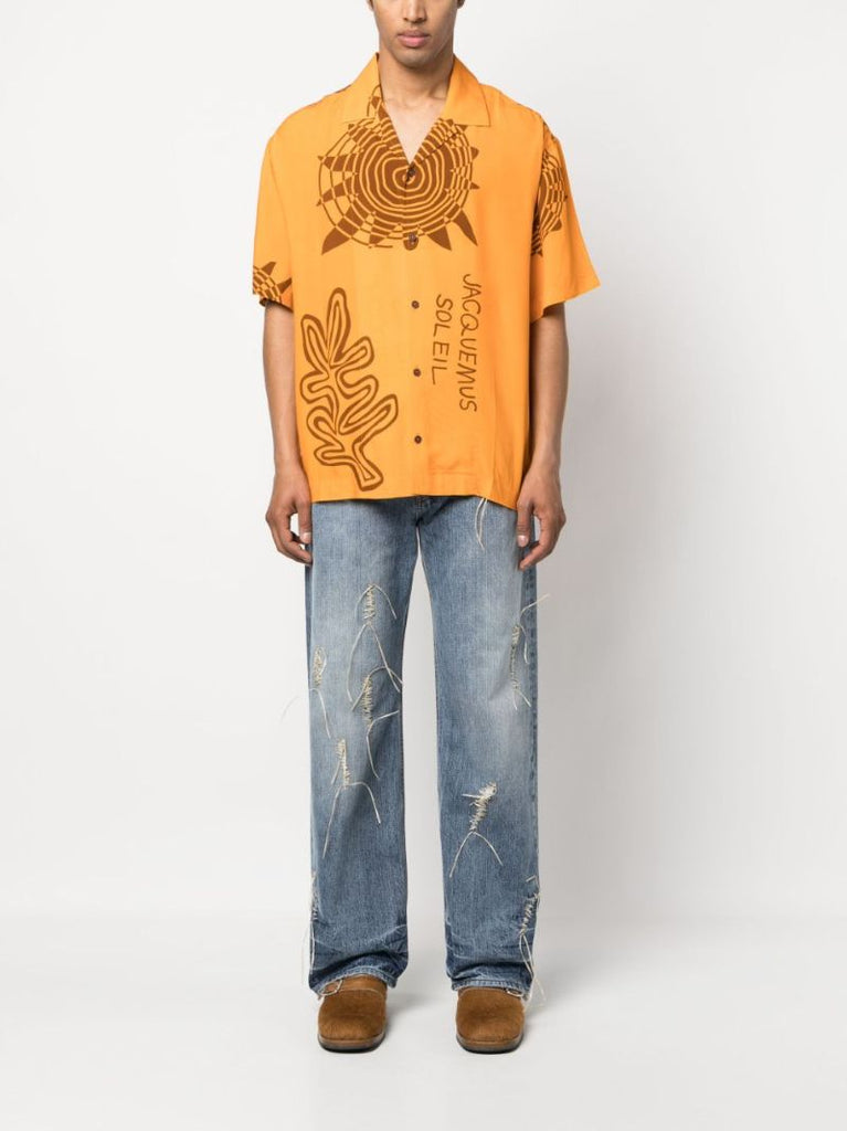 Orange Spiral Sun Printed Shirt