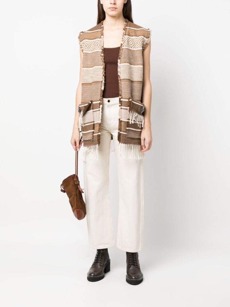 Natural Beige and Chocolate Brown Woven Gilet