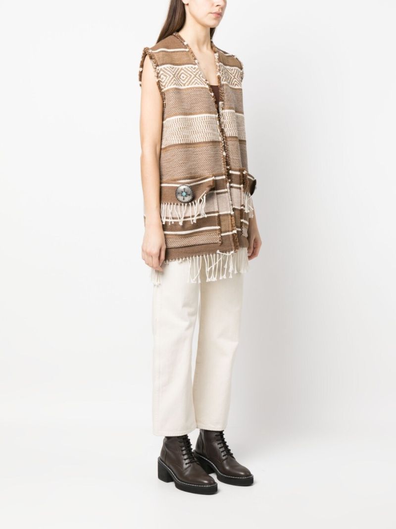 Natural Beige and Chocolate Brown Woven Gilet