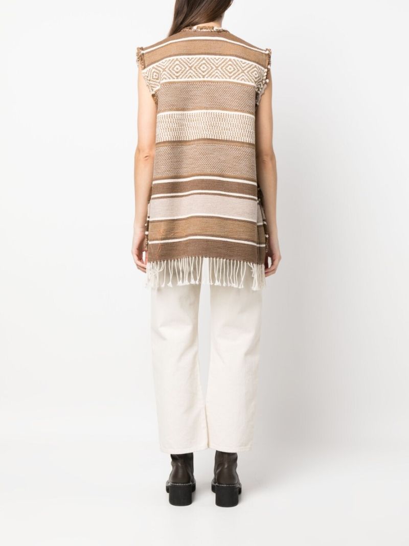Natural Beige and Chocolate Brown Woven Gilet