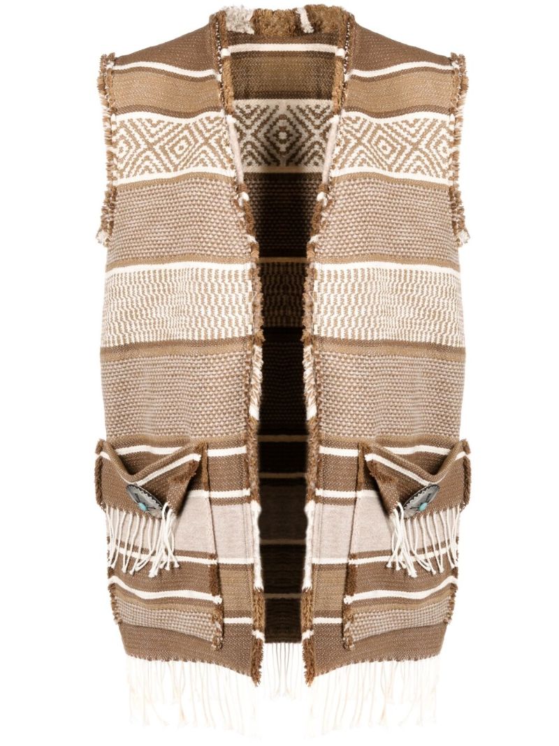 Natural Beige and Chocolate Brown Woven Gilet