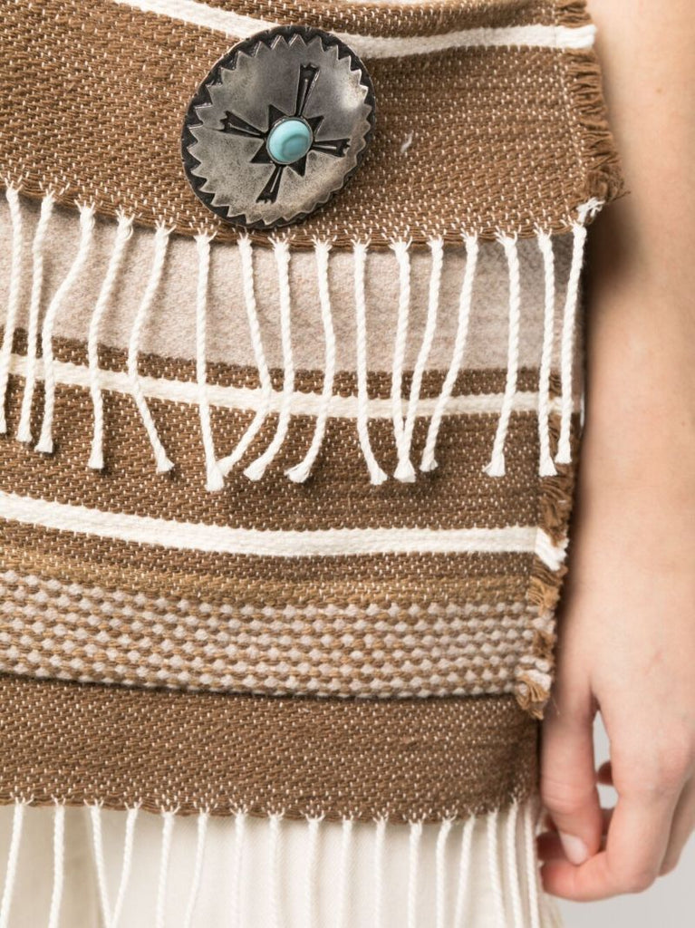 Natural Beige and Chocolate Brown Woven Gilet