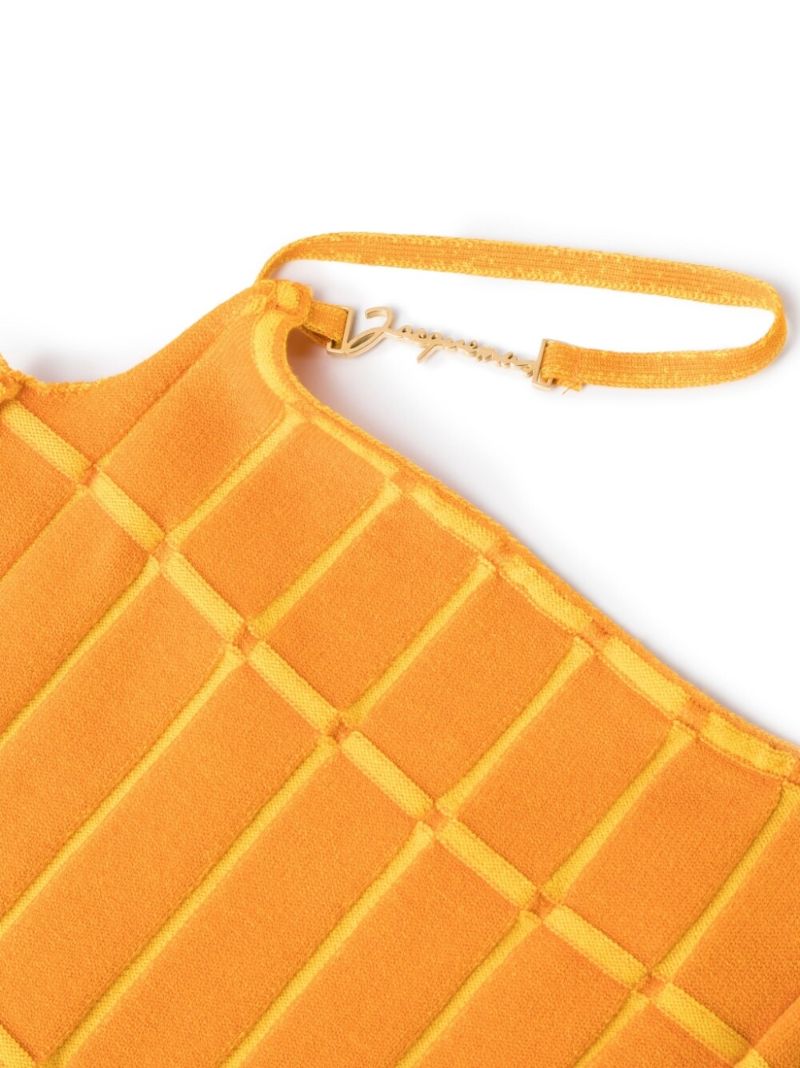 Orange Malha Check Knit Mini Dress