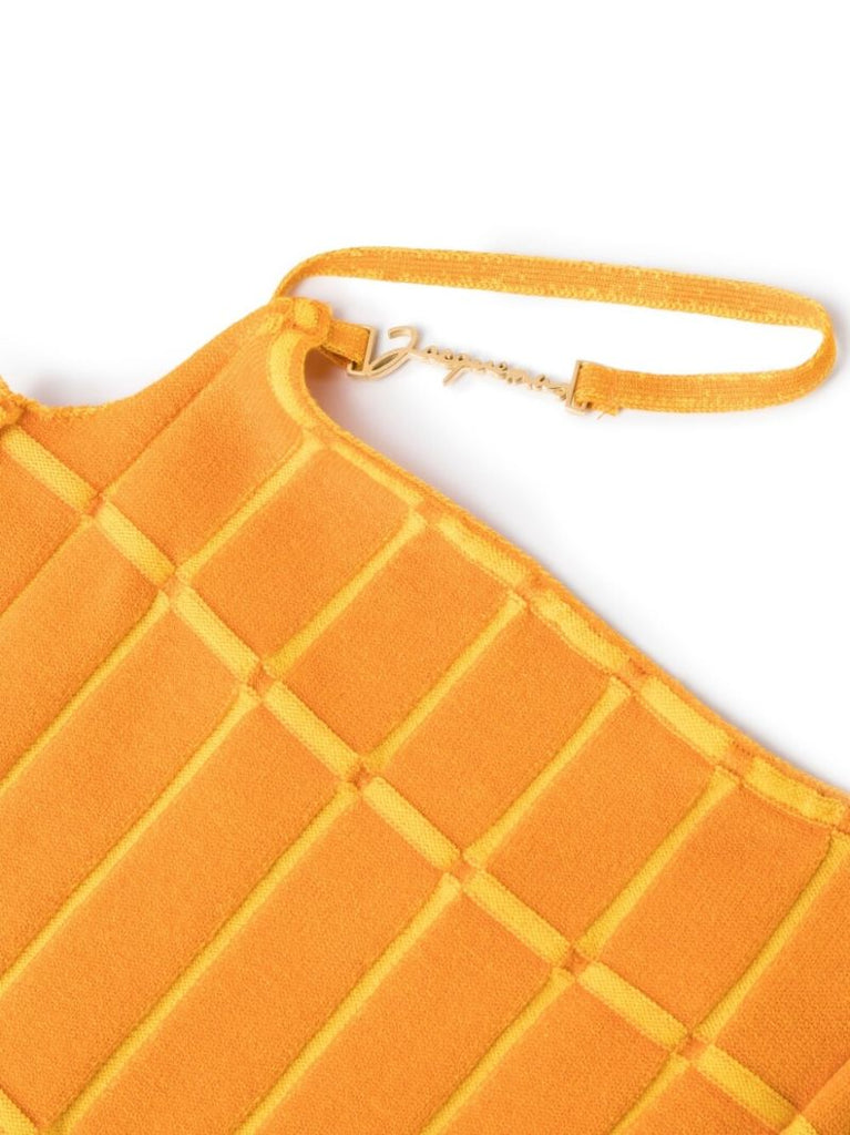 Orange Malha Check Knit Mini Dress