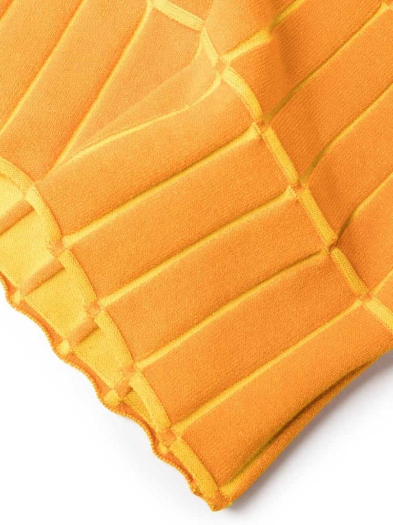 Orange Malha Check Knit Mini Dress
