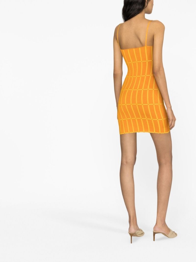 Orange Malha Check Knit Mini Dress