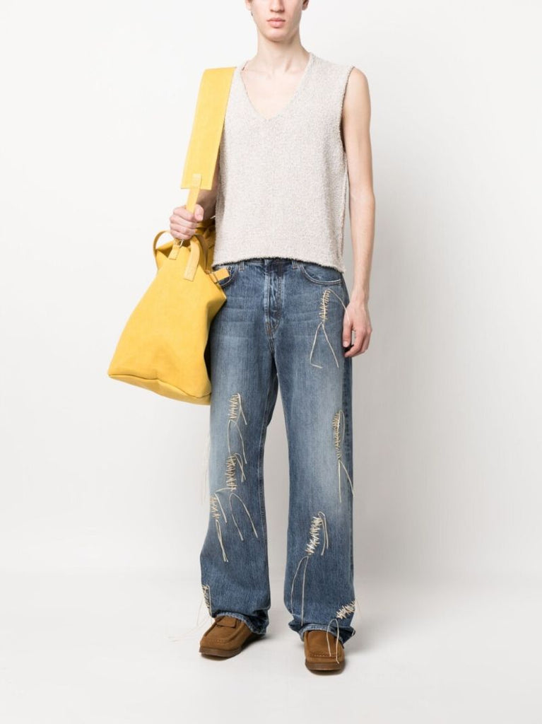 Blue Distressed Bootcut Jeans