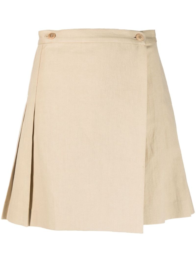 Neutral Pleated Wrap Mini Skirt