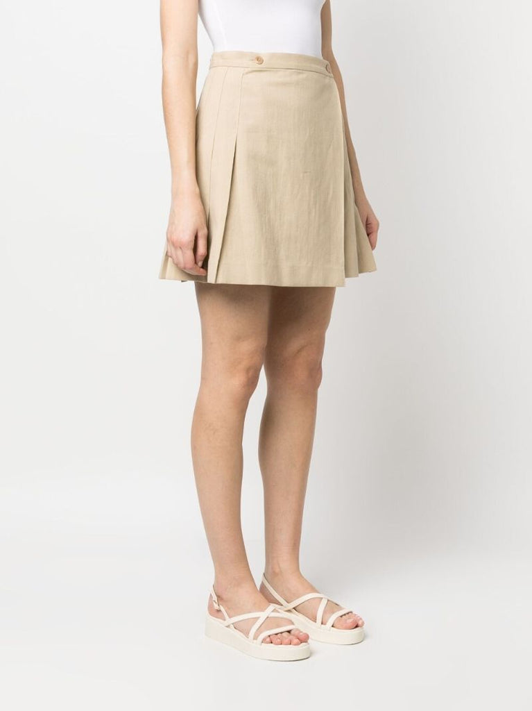 Neutral Pleated Wrap Mini Skirt