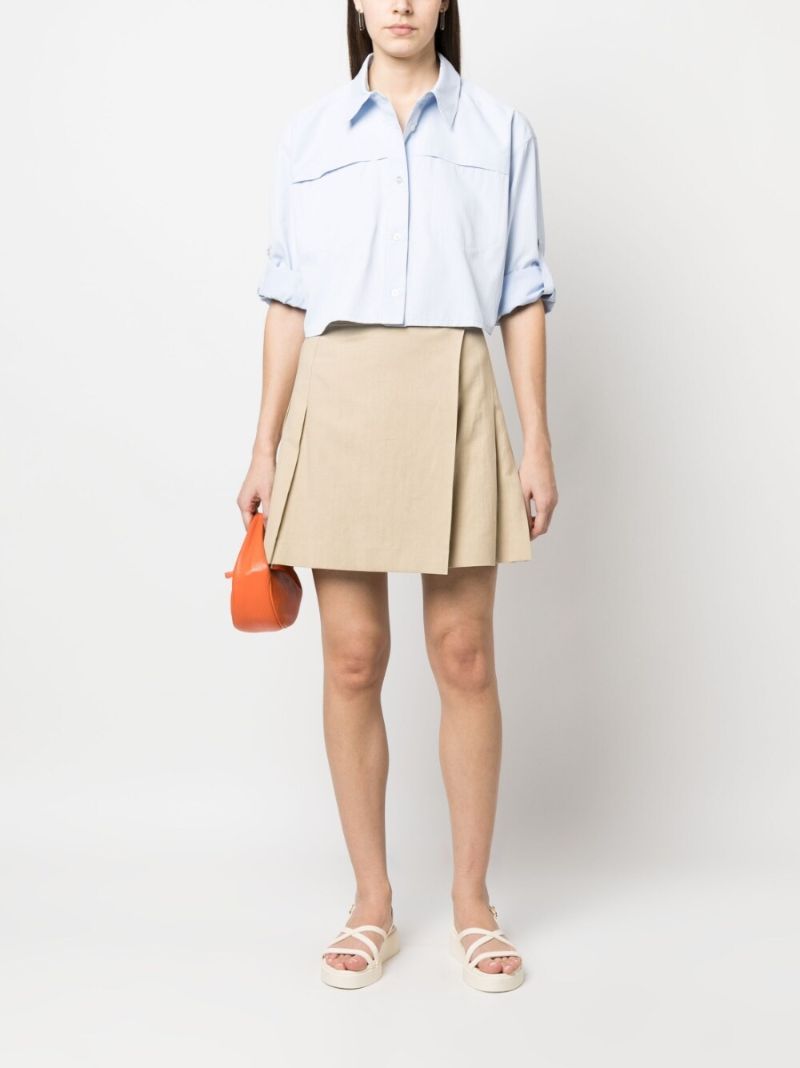 Neutral Pleated Wrap Mini Skirt