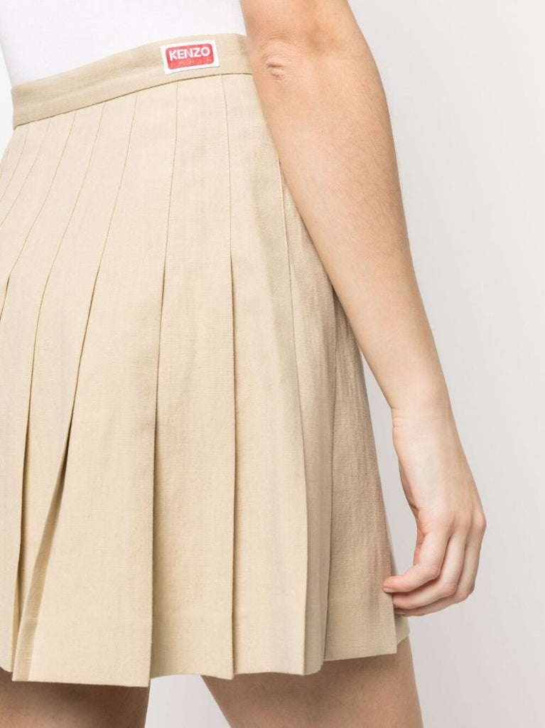 Neutral Pleated Wrap Mini Skirt