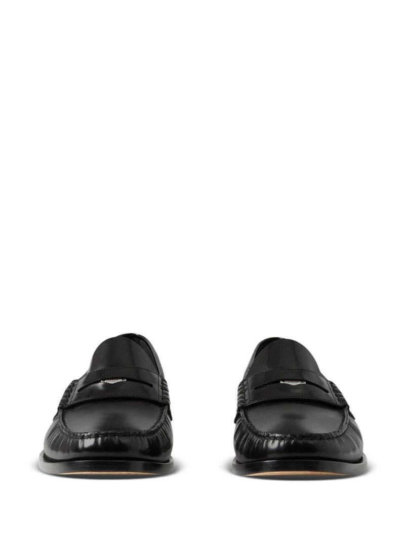Black Leather Coin Detail Penny Loafers