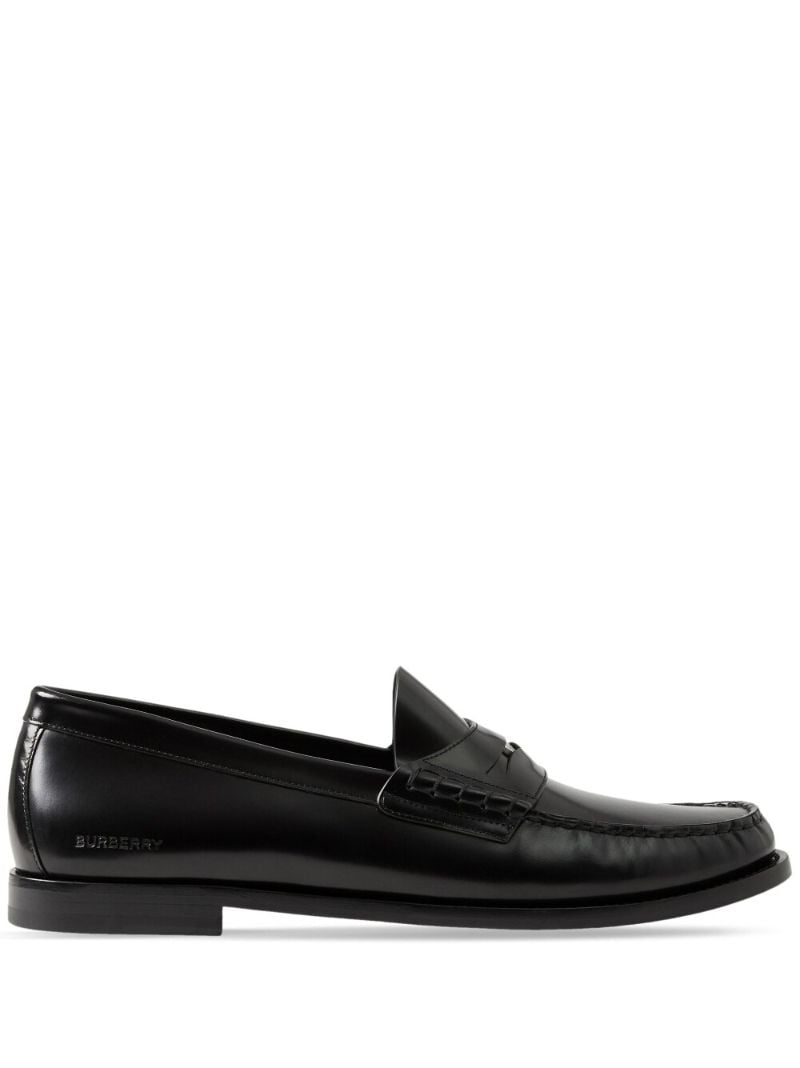 Black Leather Coin Detail Penny Loafers