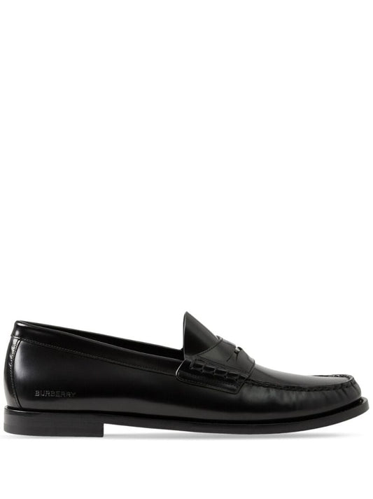 Black Leather Coin Detail Penny Loafers