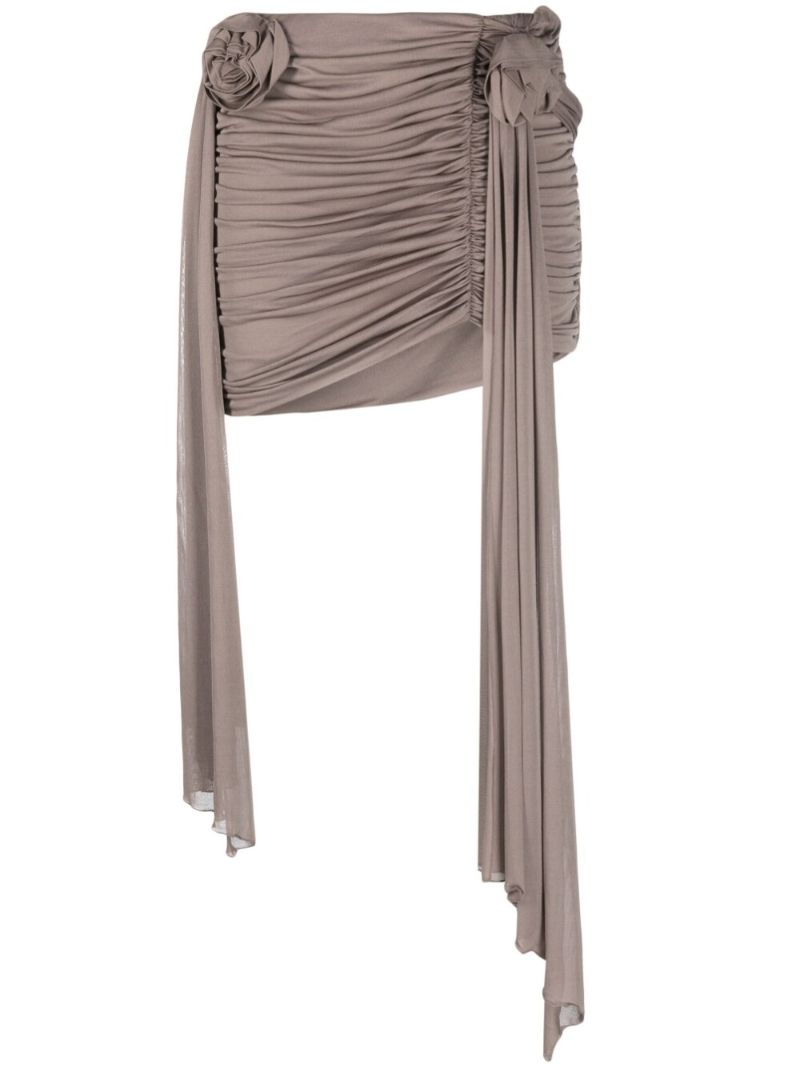 Brown Rose AppliquÃ_x0083_Â© Ruched Mini Skirt
