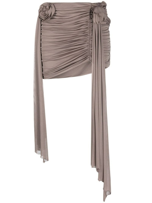 Brown Rose AppliquÃ_x0083_Â© Ruched Mini Skirt