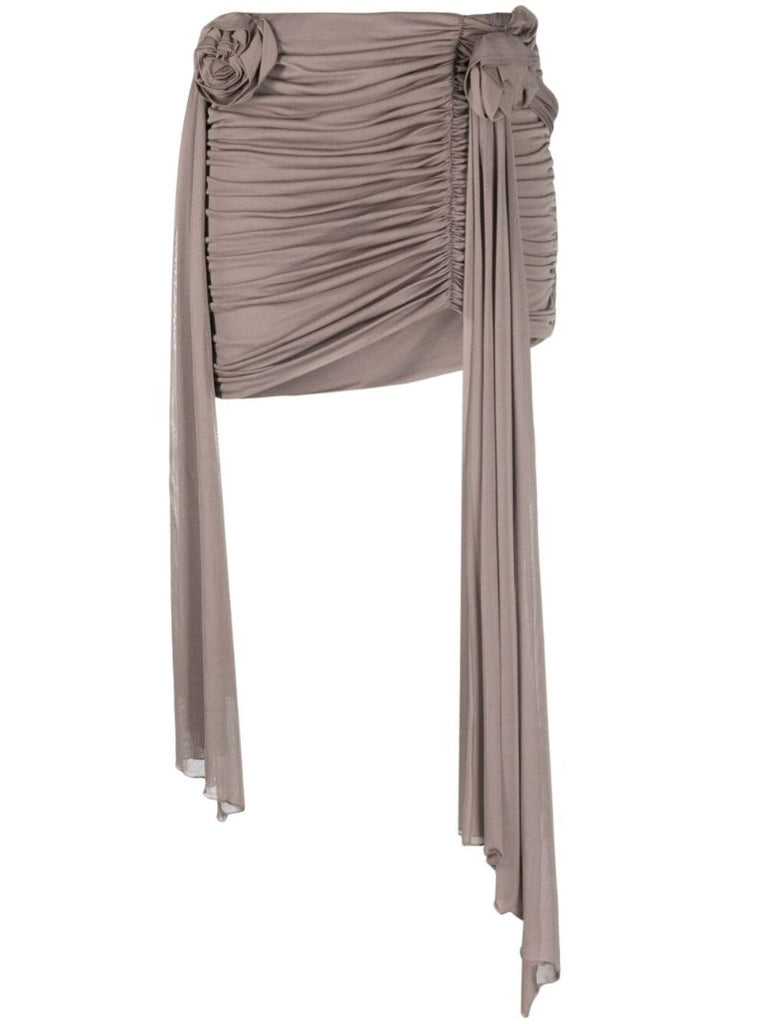 Brown Rose AppliquÃ_x0083_Â© Ruched Mini Skirt