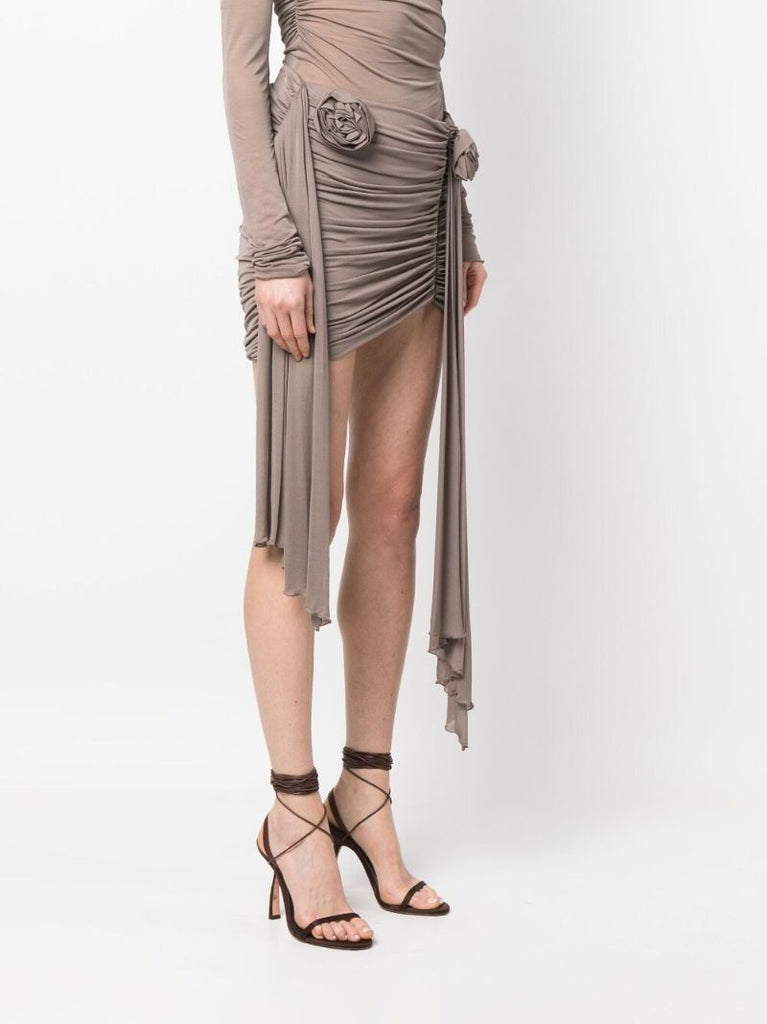 Brown Rose AppliquÃ_x0083_Â© Ruched Mini Skirt