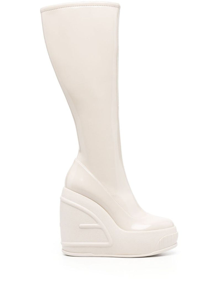 White 140 Patent Leather Wedge Boots