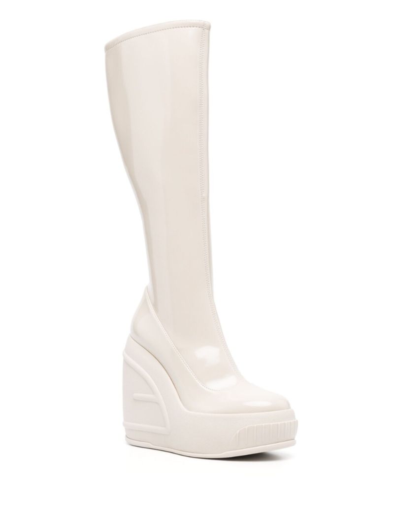 White 140 Patent Leather Wedge Boots