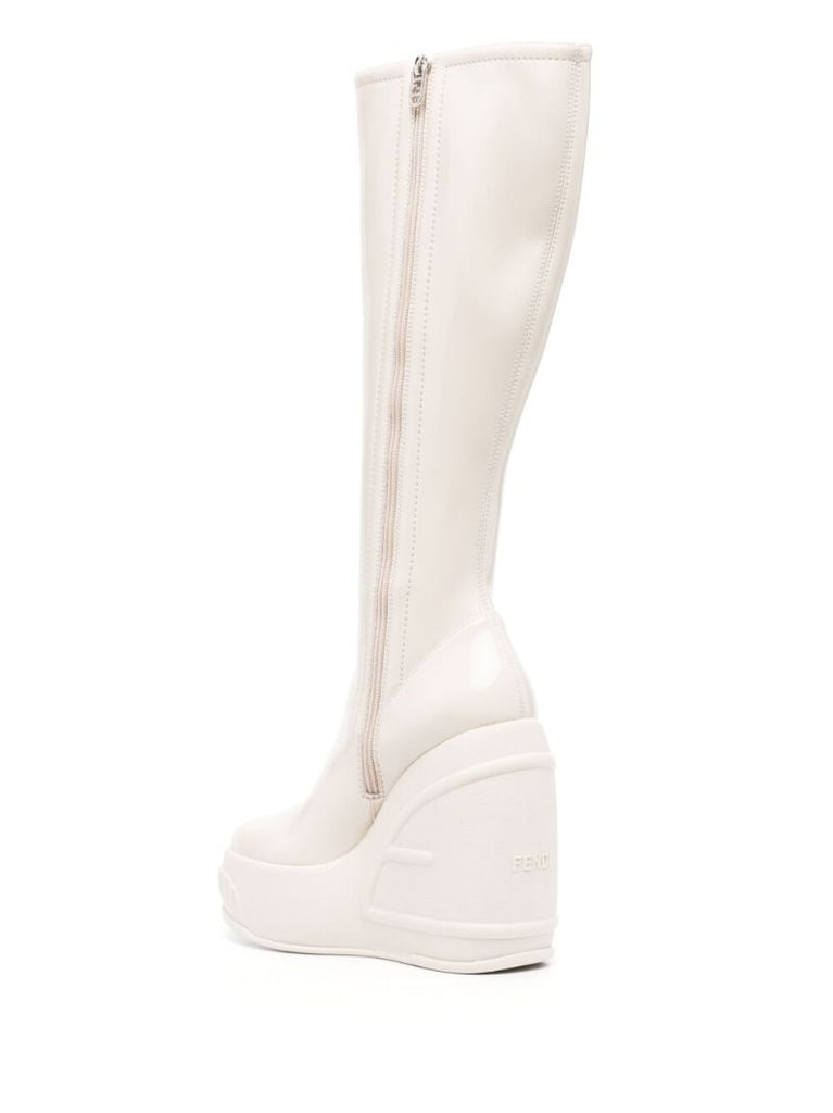 White 140 Patent Leather Wedge Boots