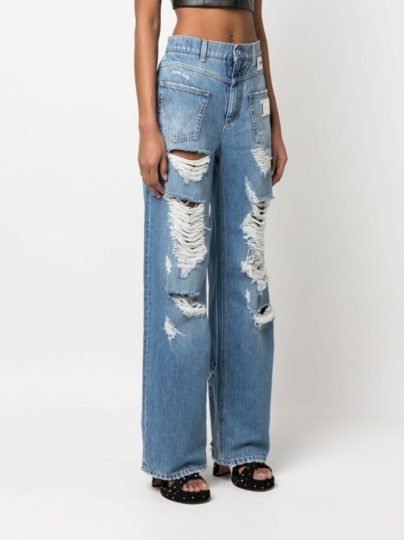 Blue Distressed Straight-leg Jeans