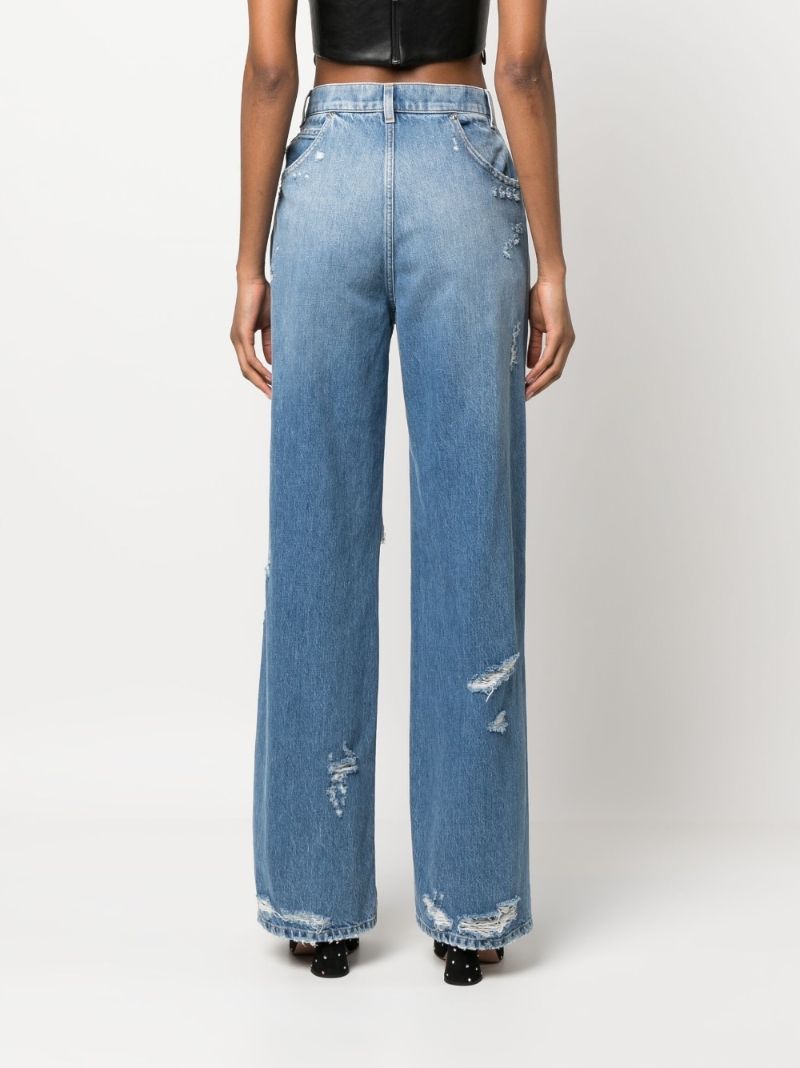Blue Distressed Straight-leg Jeans