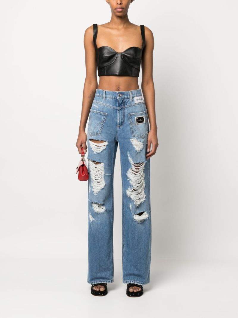 Blue Distressed Straight-leg Jeans