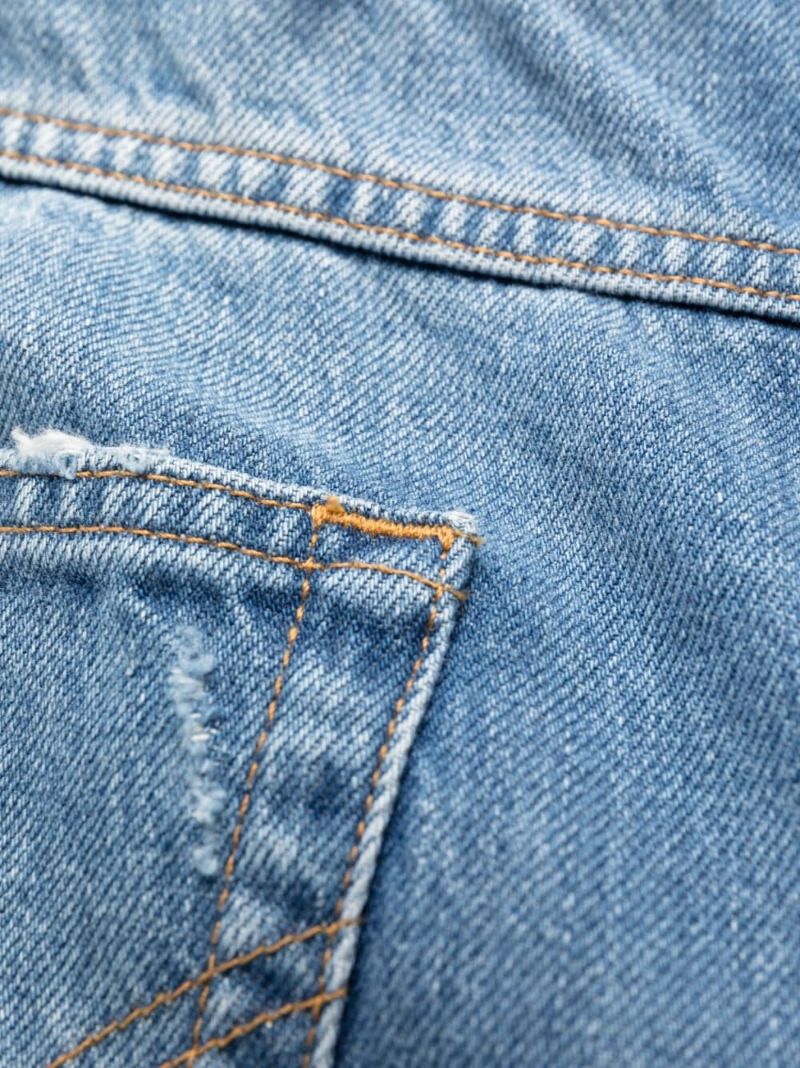 Blue Distressed Straight-leg Jeans