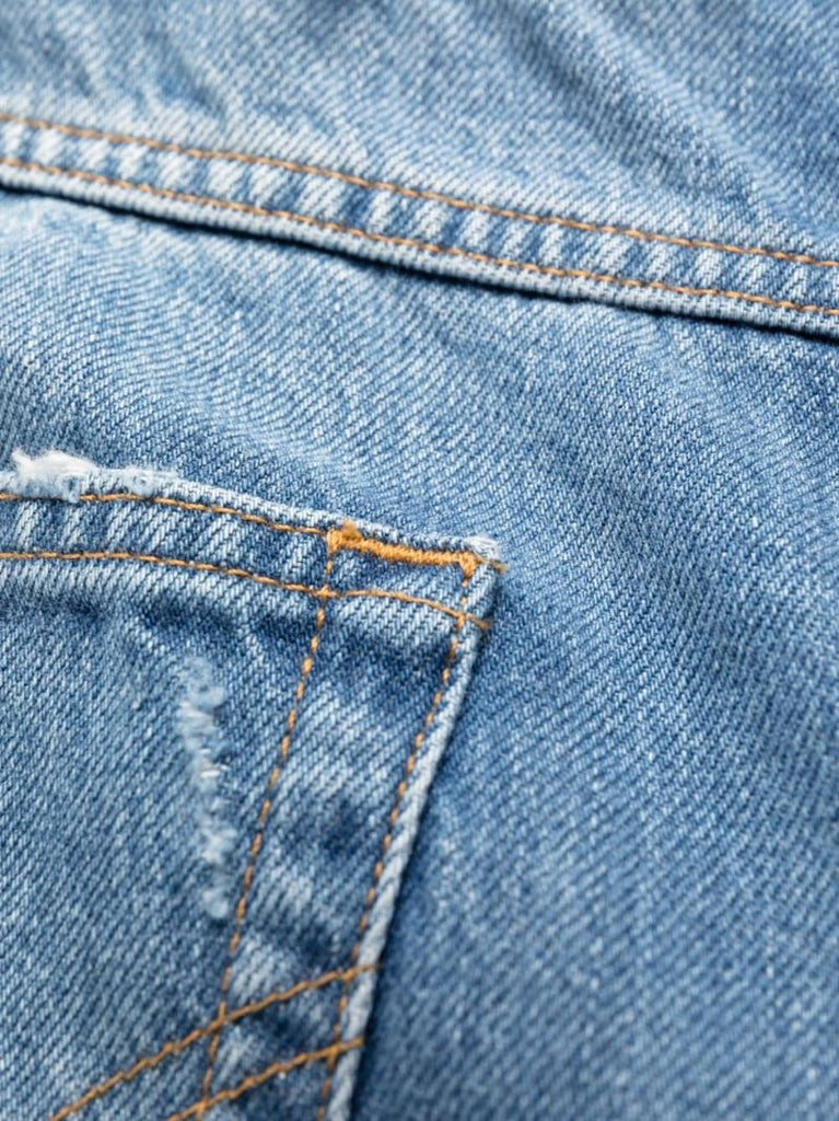 Blue Distressed Straight-leg Jeans