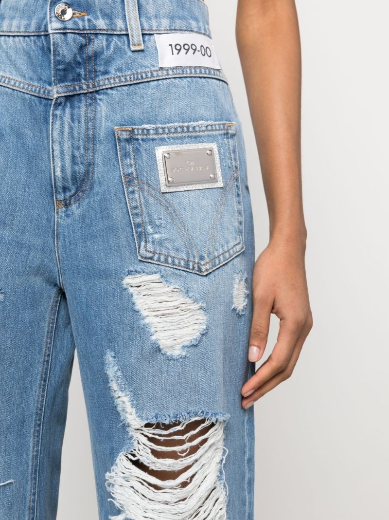 Blue Distressed Straight-leg Jeans