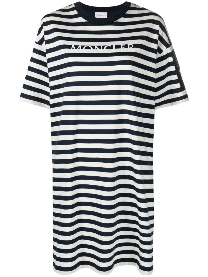 Blue Cotton Striped Logo T-shirt Dress