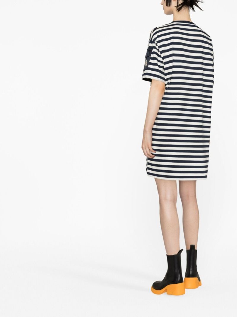 Blue Cotton Striped Logo T-shirt Dress