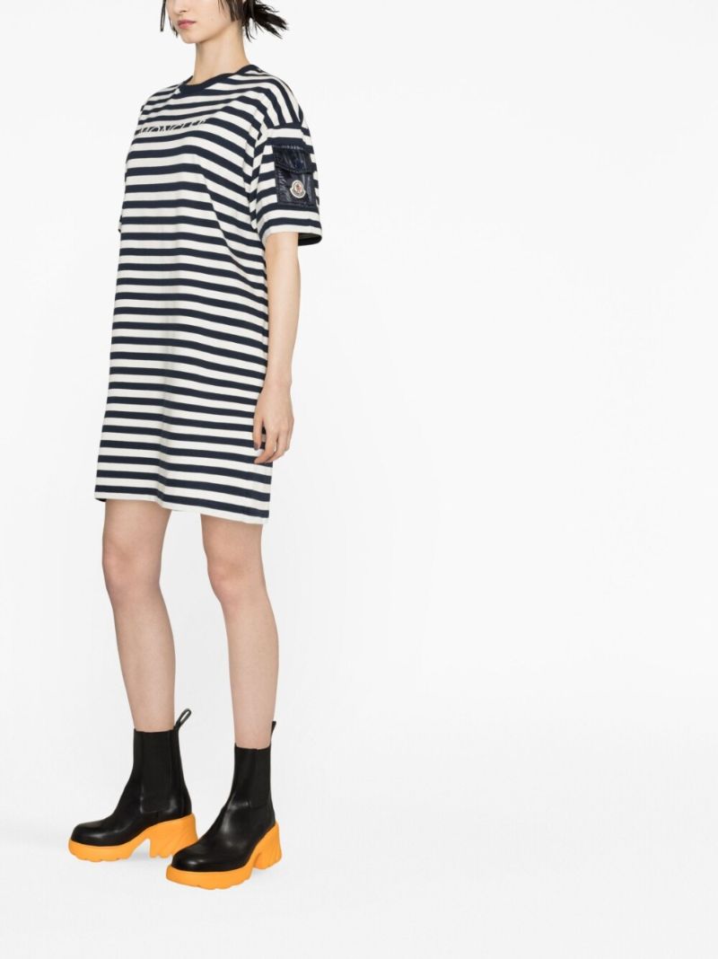 Blue Cotton Striped Logo T-shirt Dress