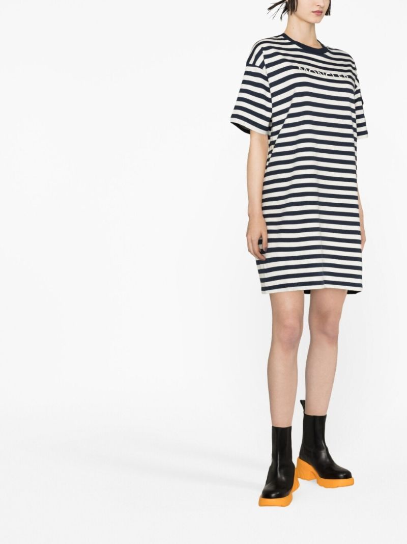 Blue Cotton Striped Logo T-shirt Dress