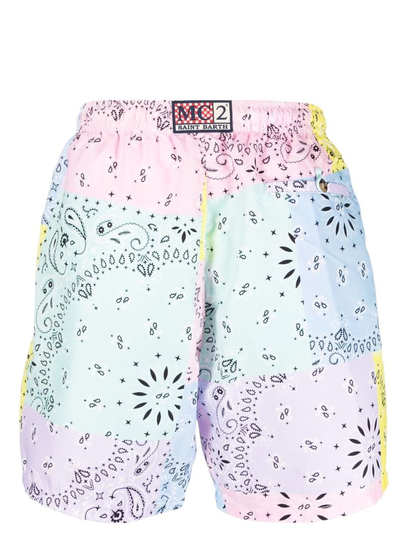 Pink Bandana Patchwork Swim Shorts