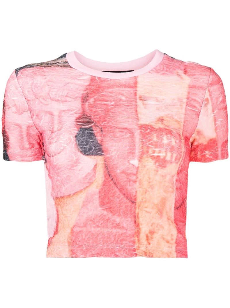 Pink Graphic Print Crop T-shirt