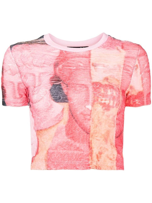 Pink Graphic Print Crop T-shirt