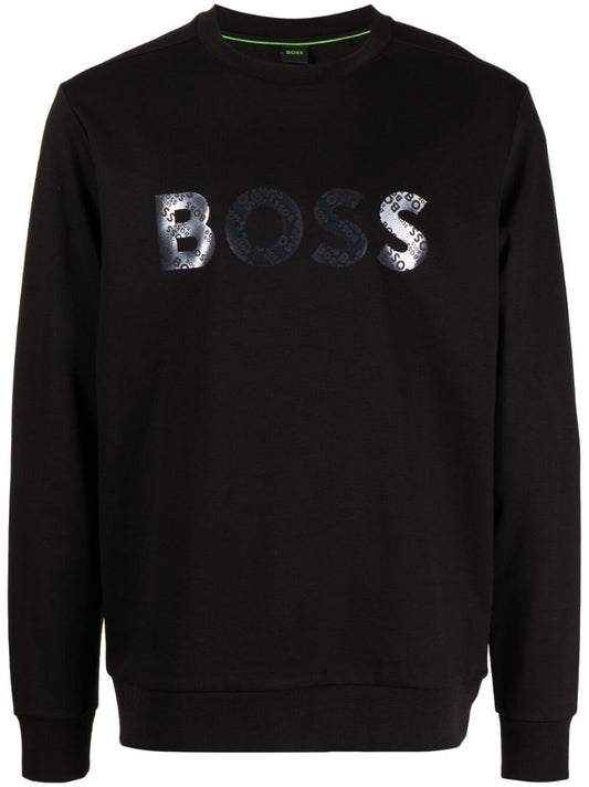 Black Logo Print Crew Neck Sweatshirt