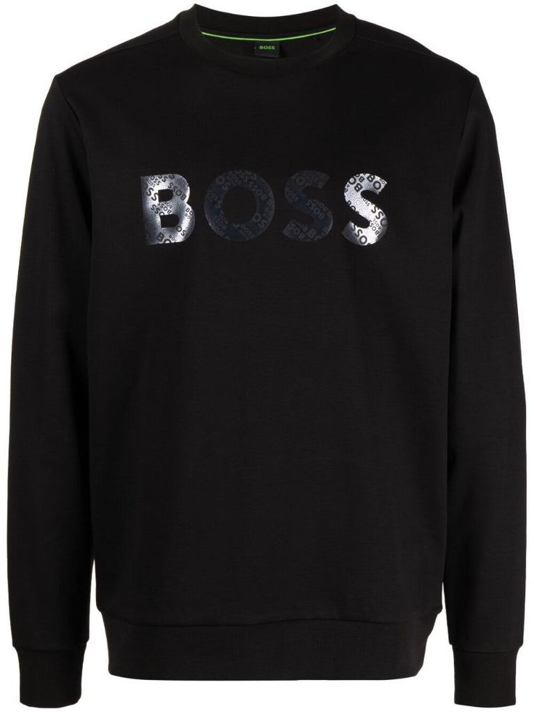 Black Logo Print Crew Neck Sweatshirt