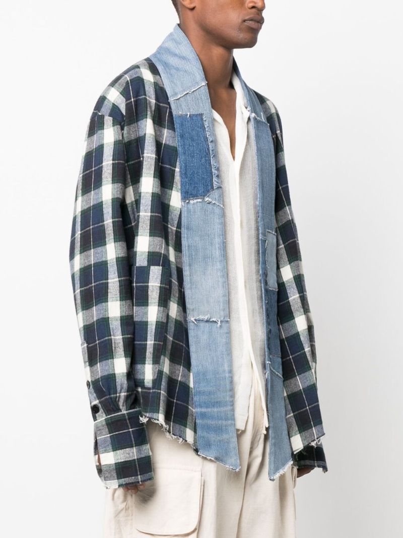 Blue Plaid Print Panelled Shirt