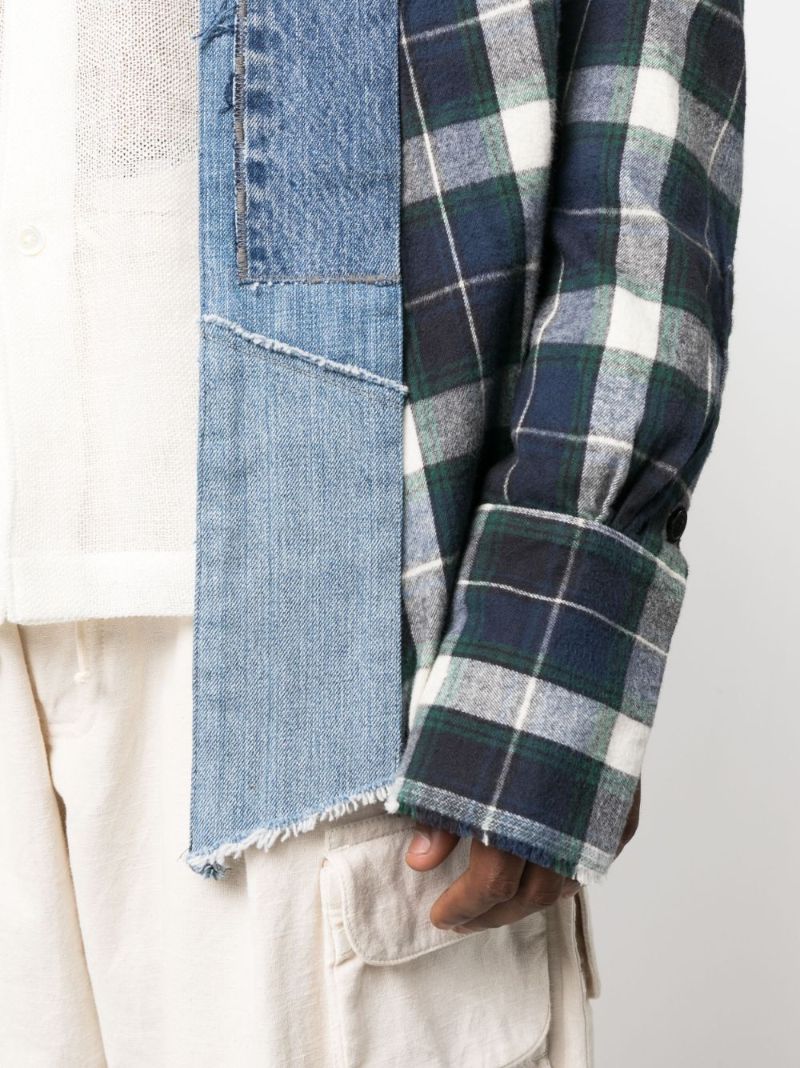 Blue Plaid Print Panelled Shirt