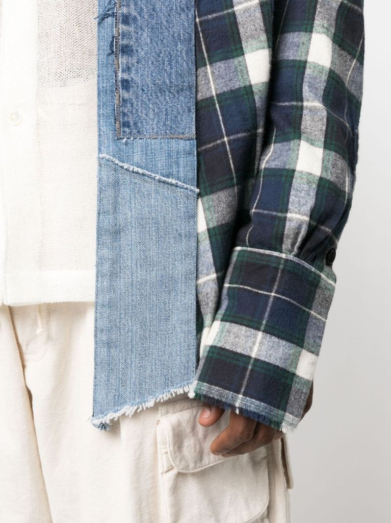 Blue Plaid Print Panelled Shirt