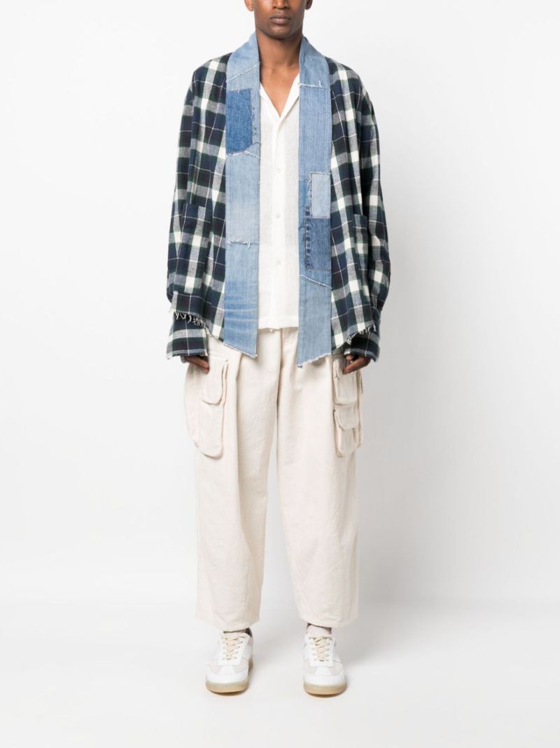 Blue Plaid Print Panelled Shirt