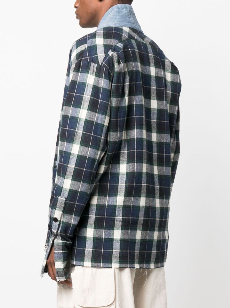 Blue Plaid Print Panelled Shirt