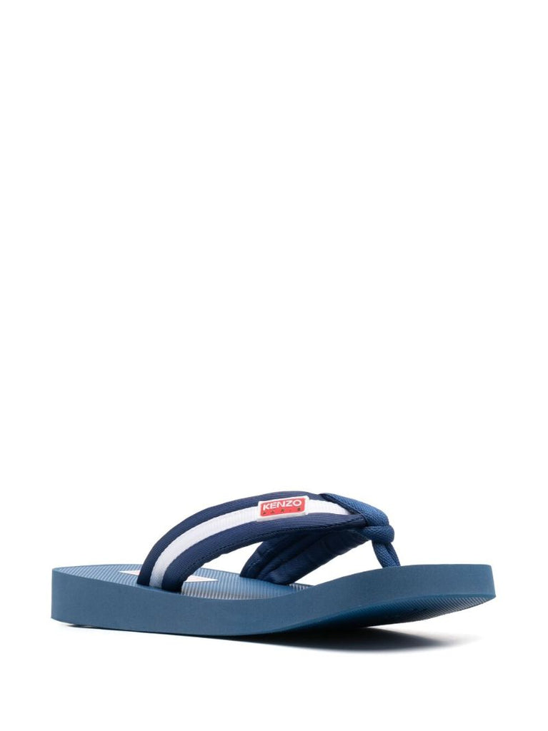 Blue Logo Patch Striped Flip-flops
